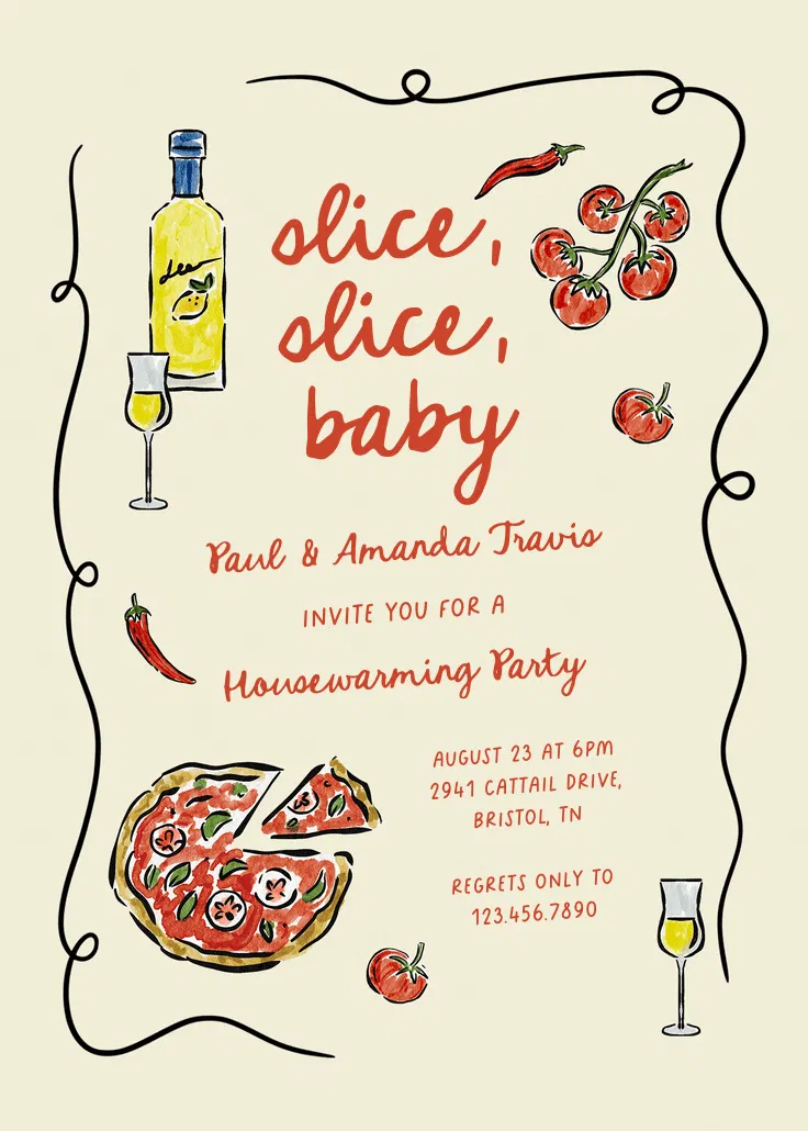 Hand-drawn pie - ev ısınma partisi davetiyesi